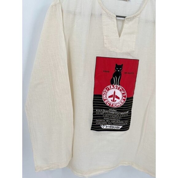 Kakeenanag Made in Thailand Lightweight Tunic Black Cat Size Large Long Sleeve - Picture 2 of 8